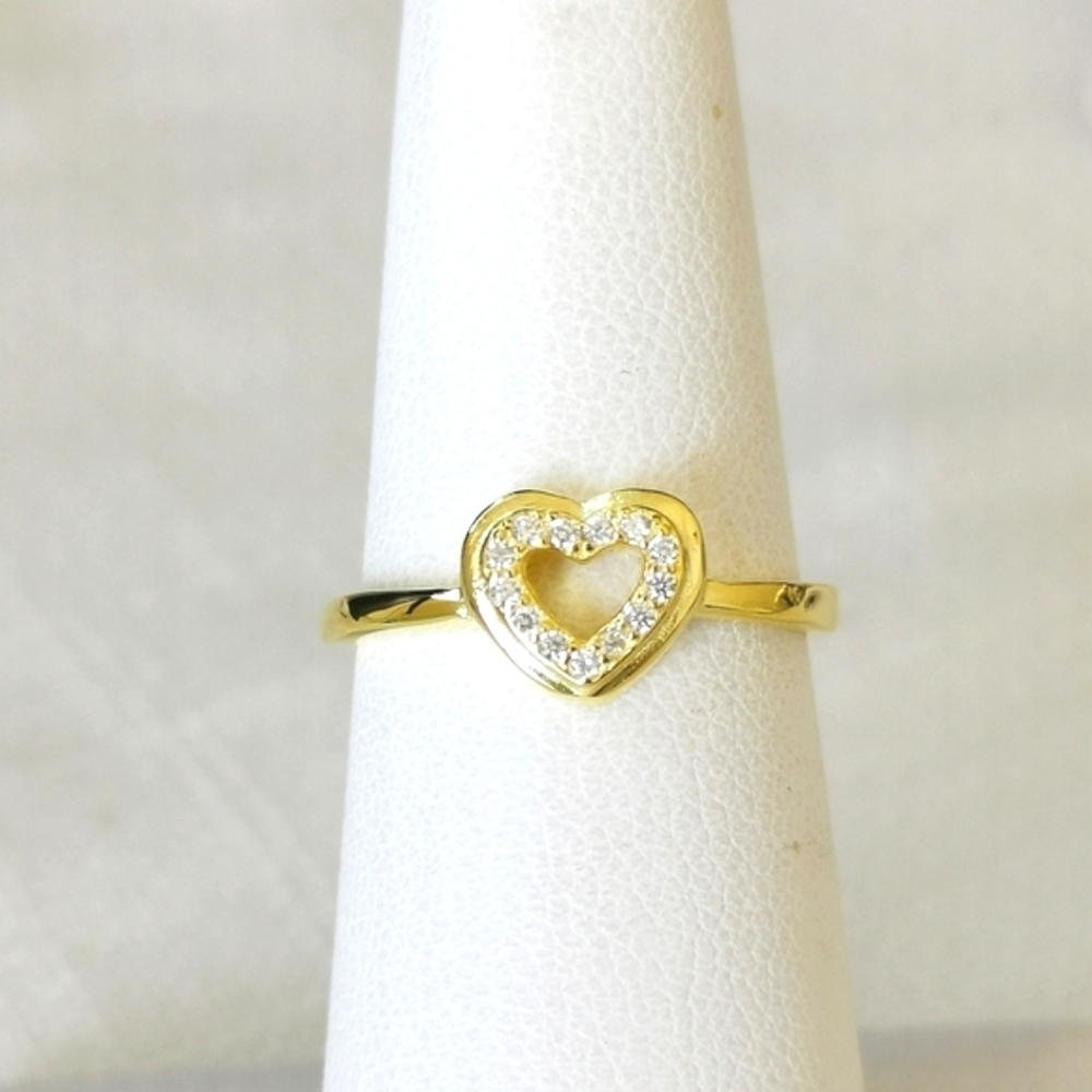 Open Heart Ring Cz With 14k Gold Over Sterling Silver Size 6